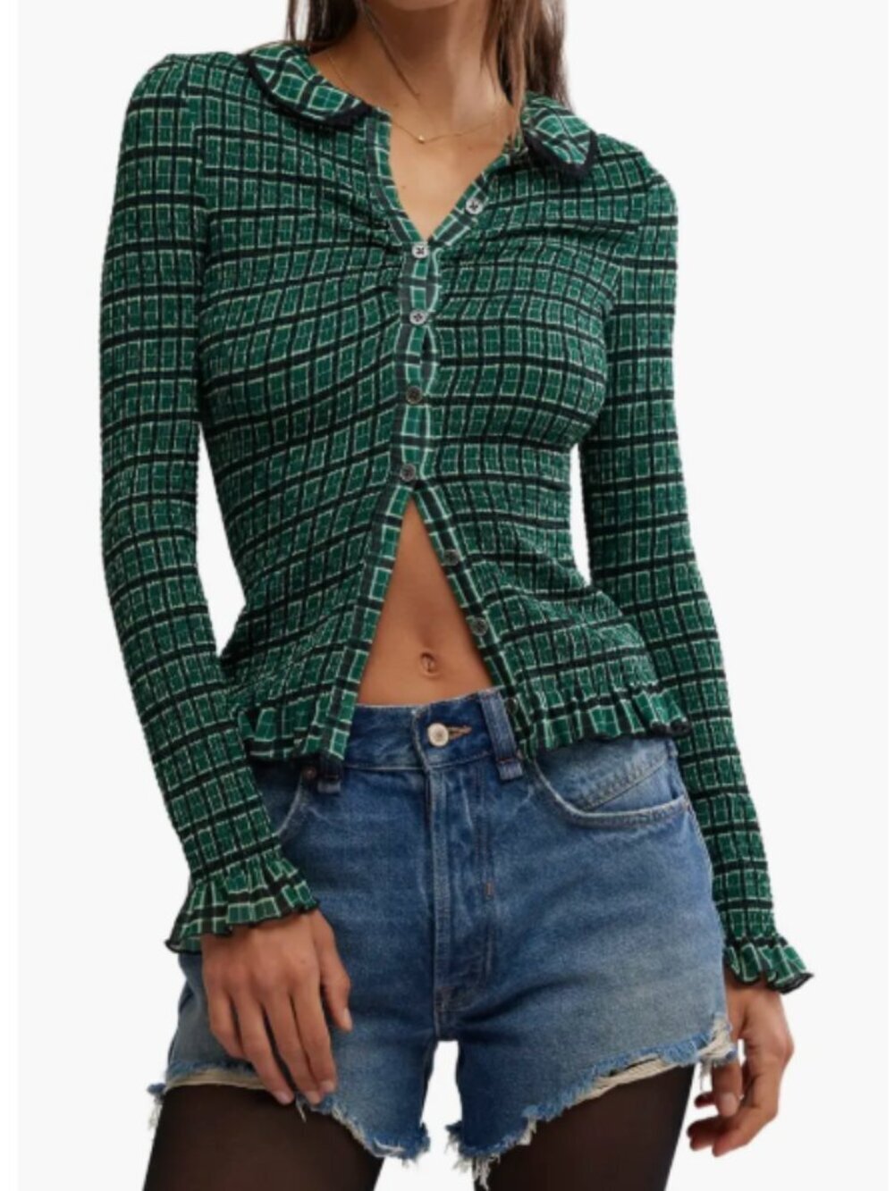 Free People Caught A Feeling Smocked Button-Up Top Shirt Cardigan Size Large NWT